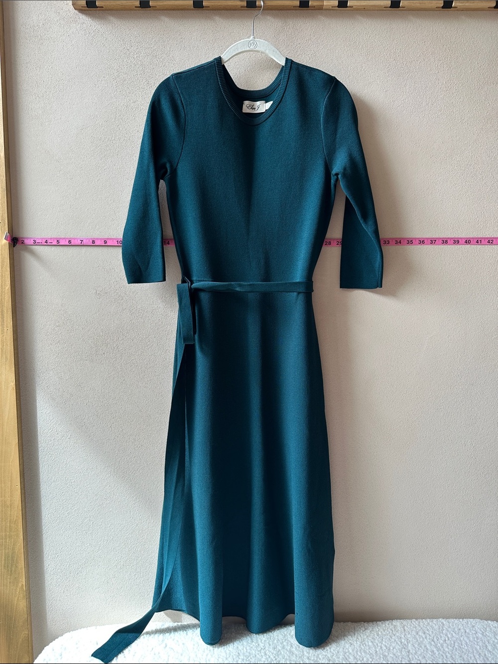 Eliza J Teal Long Sleeve Midi Dress with Self Tie Belt